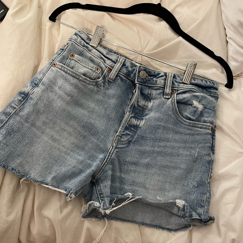 Distressed Blue Jean Shorts with Raw Hem